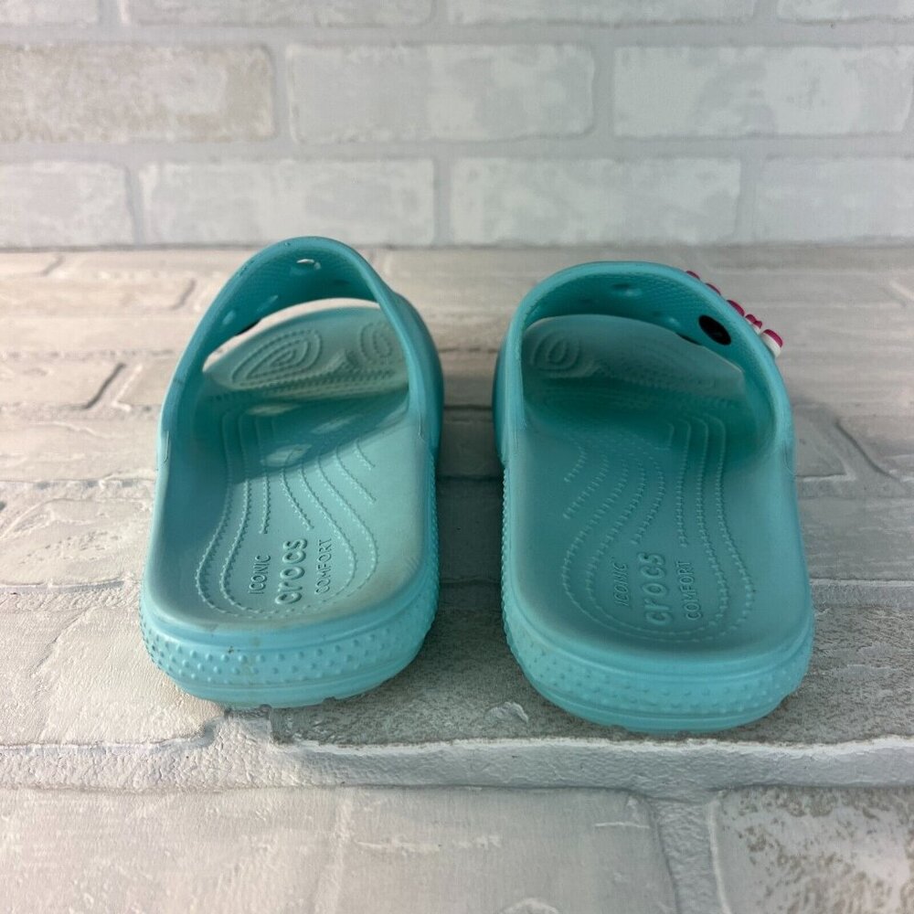 Crocs Classic Men 5 Women 7 Blue Green Strap Slide Unisex Iconic Sandals‎ Charms - Picture 4 of 14